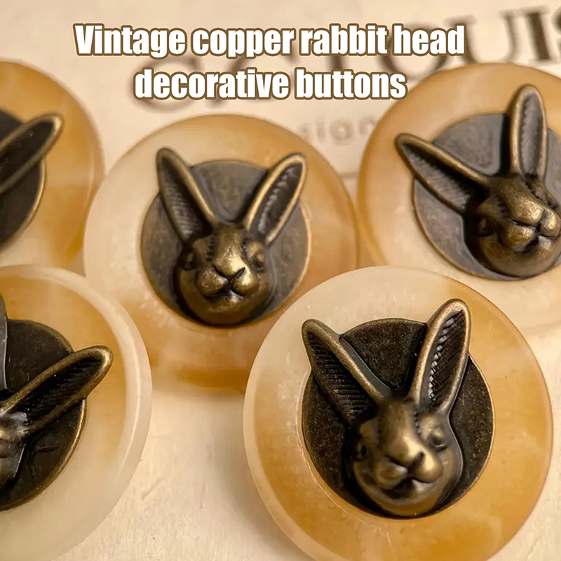 Vintage Sewing Textile - กระดุมตกแต่งรูปหัวกระต่ายทองแดงสไตล์วินเทจ ขนาด 25 มม. จำนวน 10