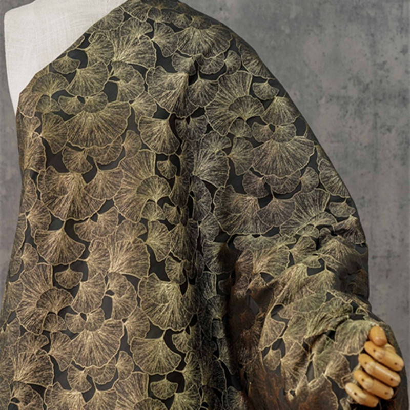 ผ้าแจ็คการ์ดลายใบแปะก๊วยนูน 3  - Vintage Sewing Textile บทวิจารณ์และราคา